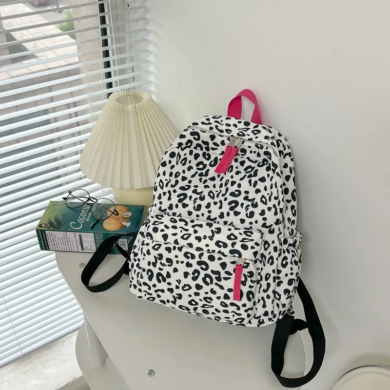 HCXK Composite Cloth Backpack Women's Black Leopard Print/Pink Leopard Print-9