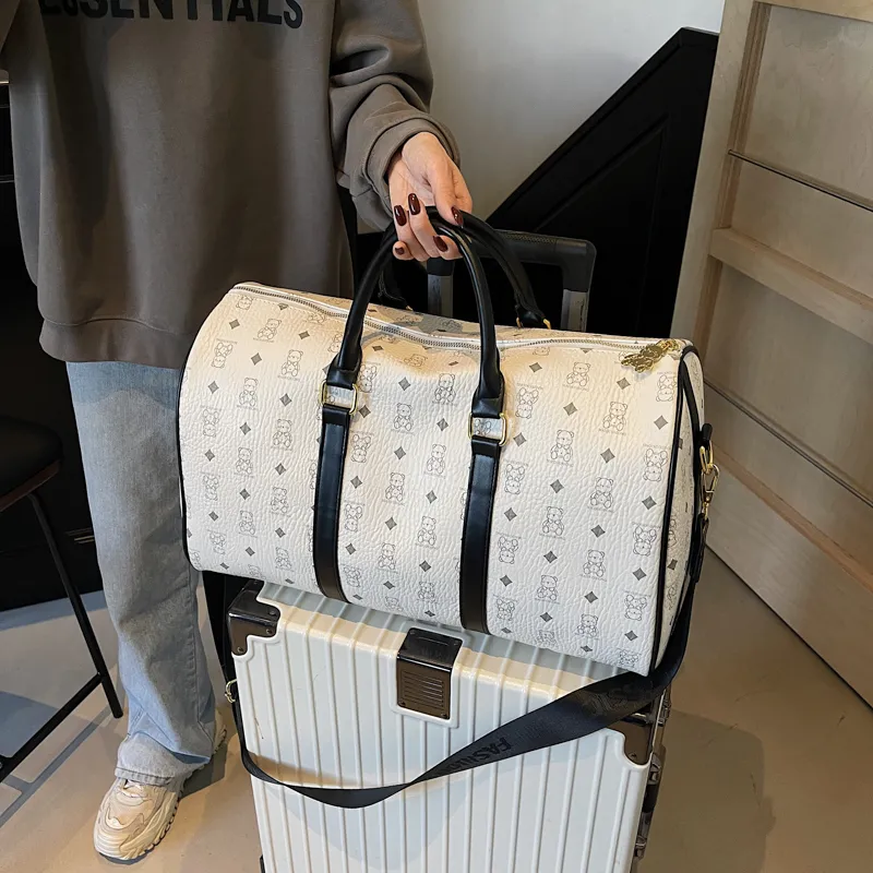 HCXK PU Travel Bag Regular Unisex Pink/Brown/White/White Brown/Black-11