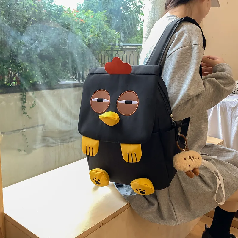 HCXK Nylon Cute Raccoon Backpack Unisex Black/Gray/Khaki-20