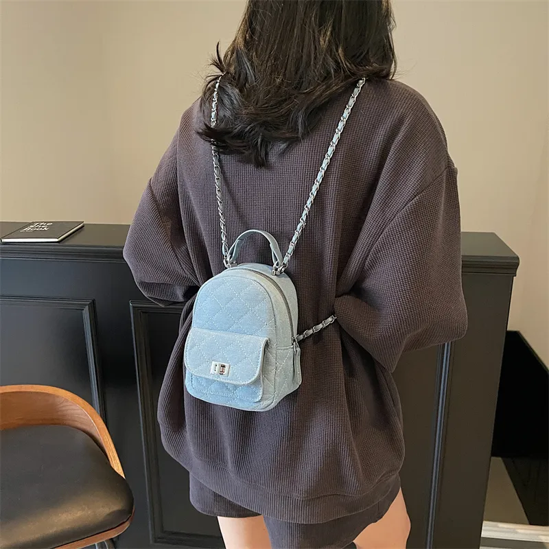 HCXK Denim Backpack Large Size Women's Blue-8