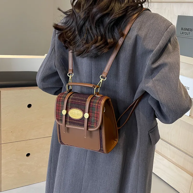 HCXK Woolen Backpack Women's Red/Green/Coffee/Blue-2
