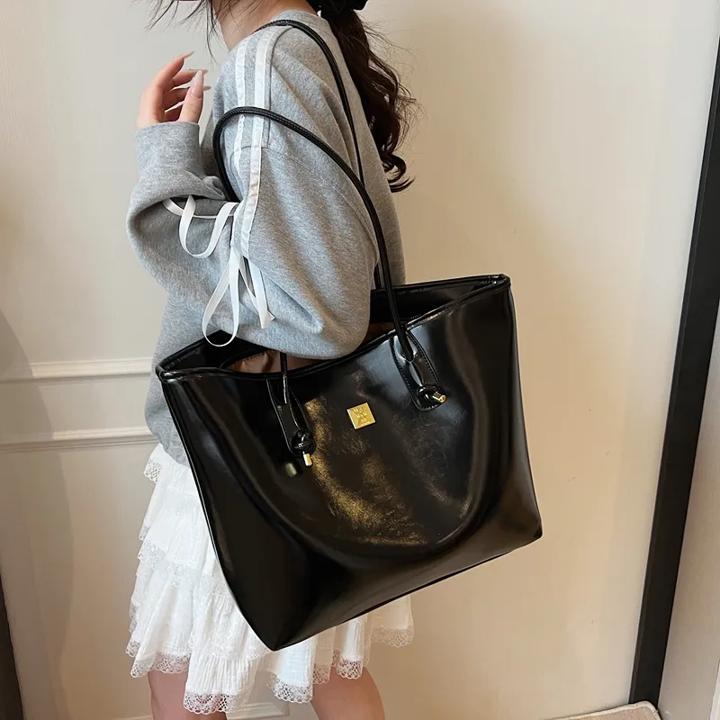 HCXK PU Tote Shoulder Bag Women's Ecru/Black/Purple/Pink-11