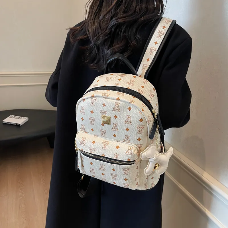 HCXK PU Backpack Women's Black/Ecru/Dark Brown/Pink-9