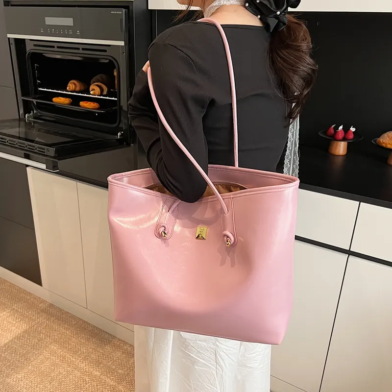 HCXK PU Tote Shoulder Bag Women's Ecru/Black/Purple/Pink-21