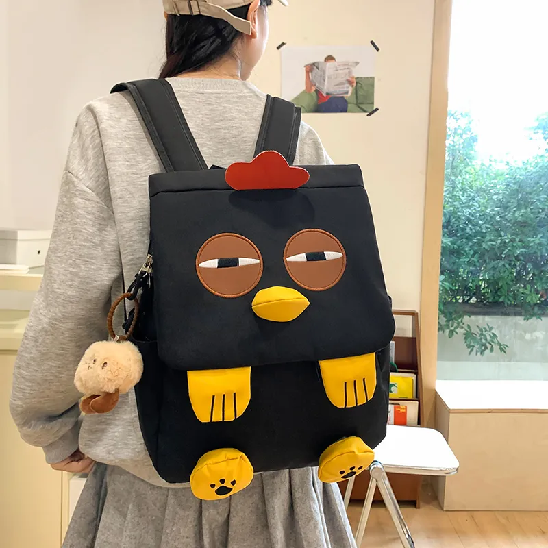 HCXK Nylon Cute Raccoon Backpack Unisex Black/Gray/Khaki-19
