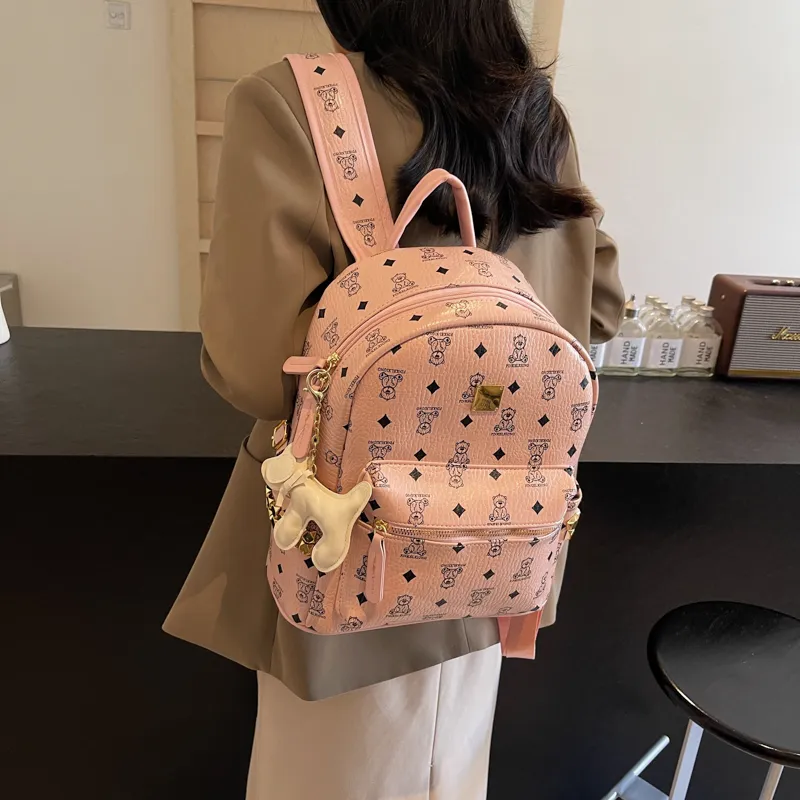 HCXK PU Backpack Women's Black/Ecru/Dark Brown/Pink-19