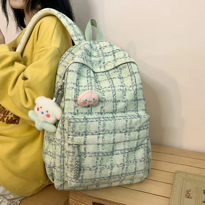 HCXK Corduroy Backpack Women's Green/Blue/Pink-3