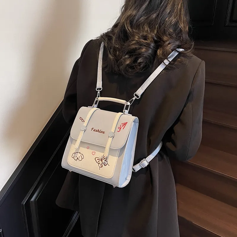HCXK PU Backpack Women's White/Black/Light Blue/Pink-20