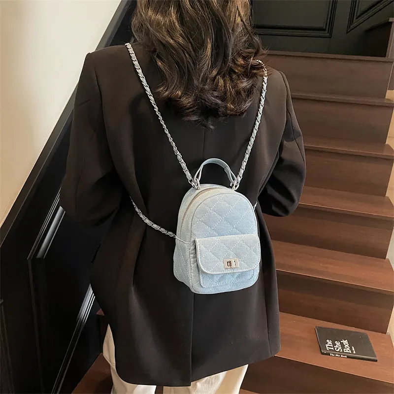 HCXK Denim Backpack Large Size Women's Blue-11