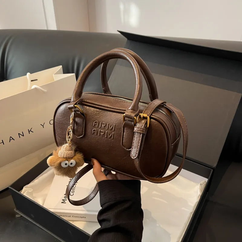 HCXK PU Bowling Ball Crossbody One Shoulder Handbag Unisex Coffee/Brown/Black-9