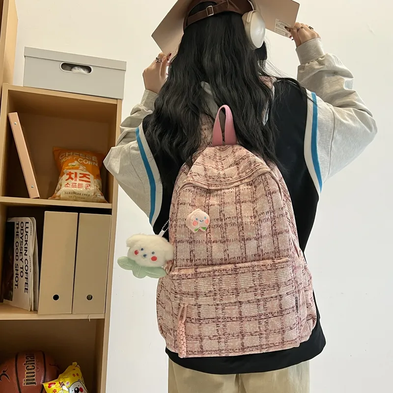 HCXK Corduroy Backpack Women's Green/Blue/Pink-13