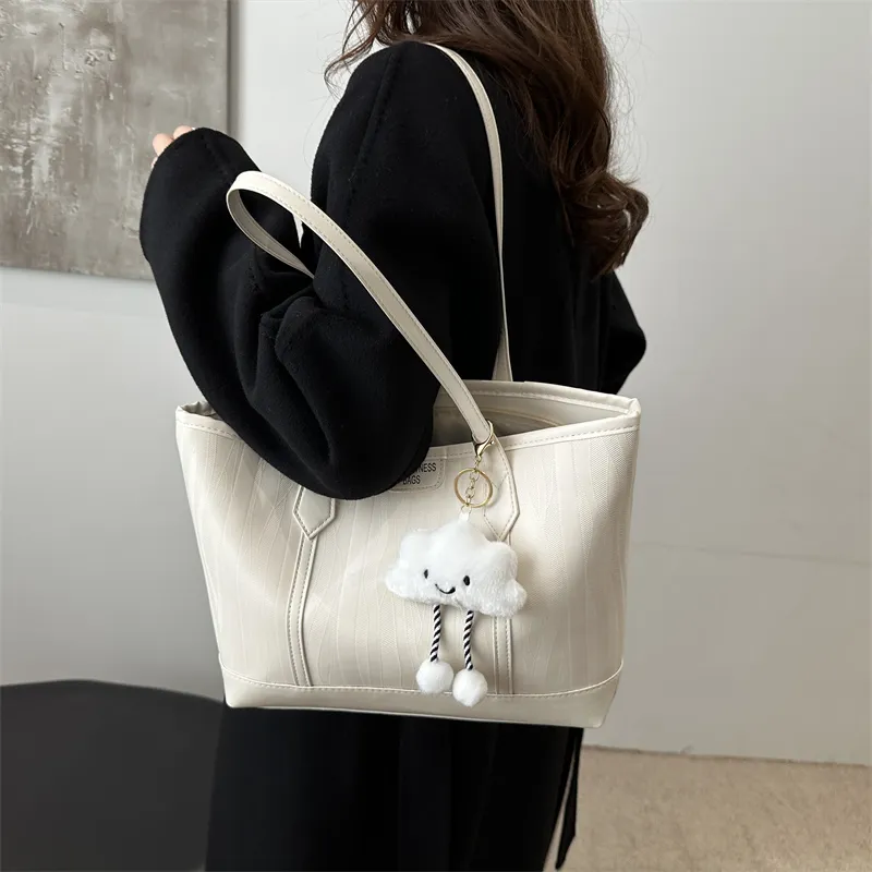 HCXK PU Tote Bag Shopping Bag Shoulder Bags Women's White/Black/Coffee-5