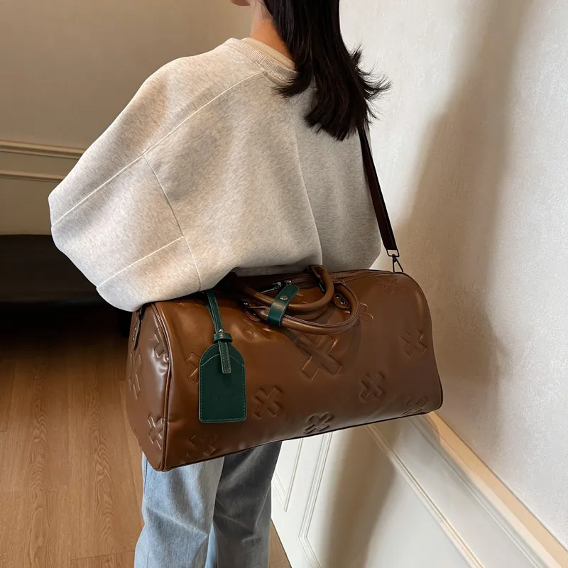 HCXK PU Travel Bag Unisex Black/Gray/Brown-14