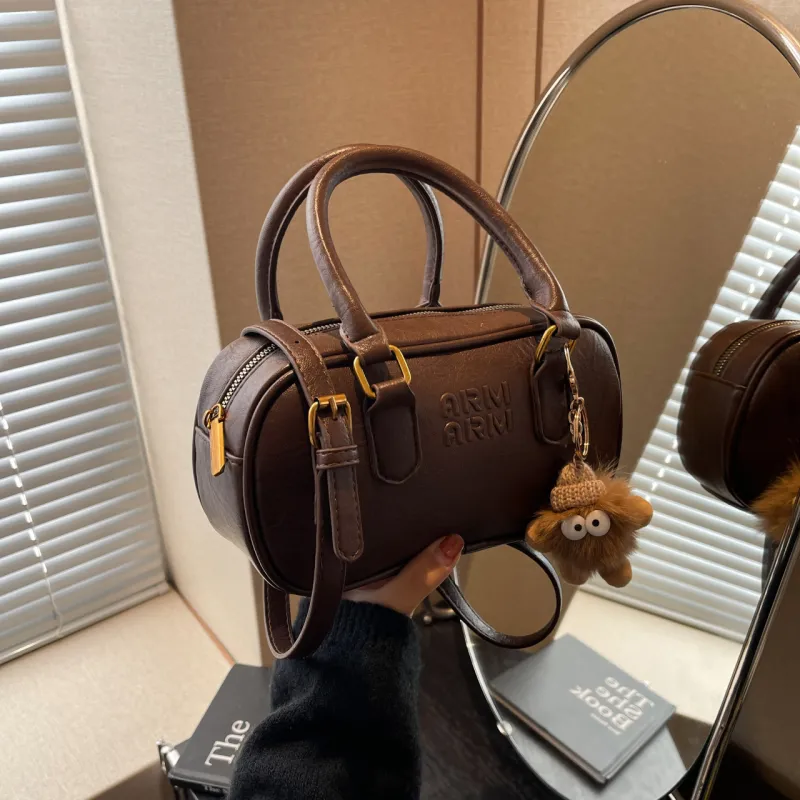 HCXK PU Bowling Ball Crossbody One Shoulder Handbag Unisex Coffee/Brown/Black-3
