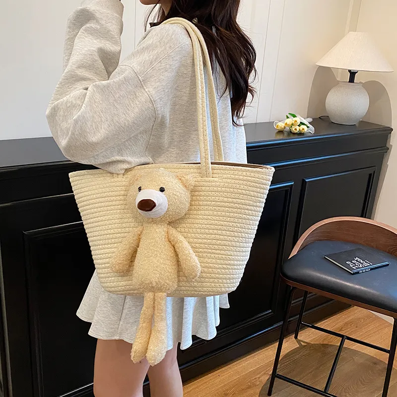 HCXK Woven Shoulder Bag Women's Ecru/Light Brown-4