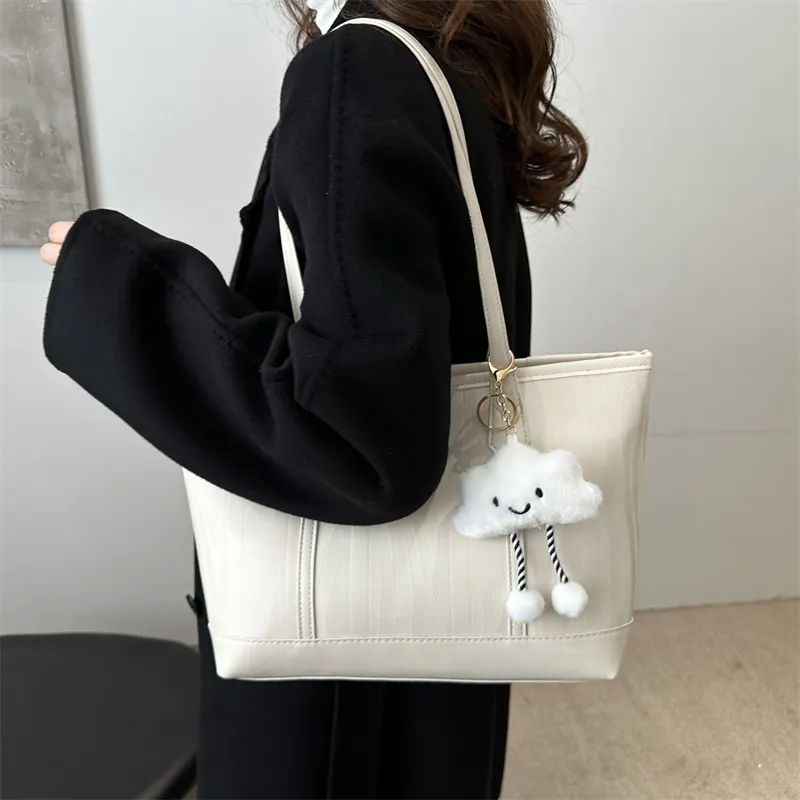 HCXK PU Tote Bag Shopping Bag Shoulder Bags Women's White/Black/Coffee-4