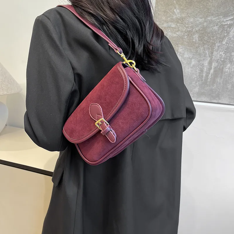 HCXK Suede Crossbody Handbag, Shoulder Bag Women's Blue/Coffee-10