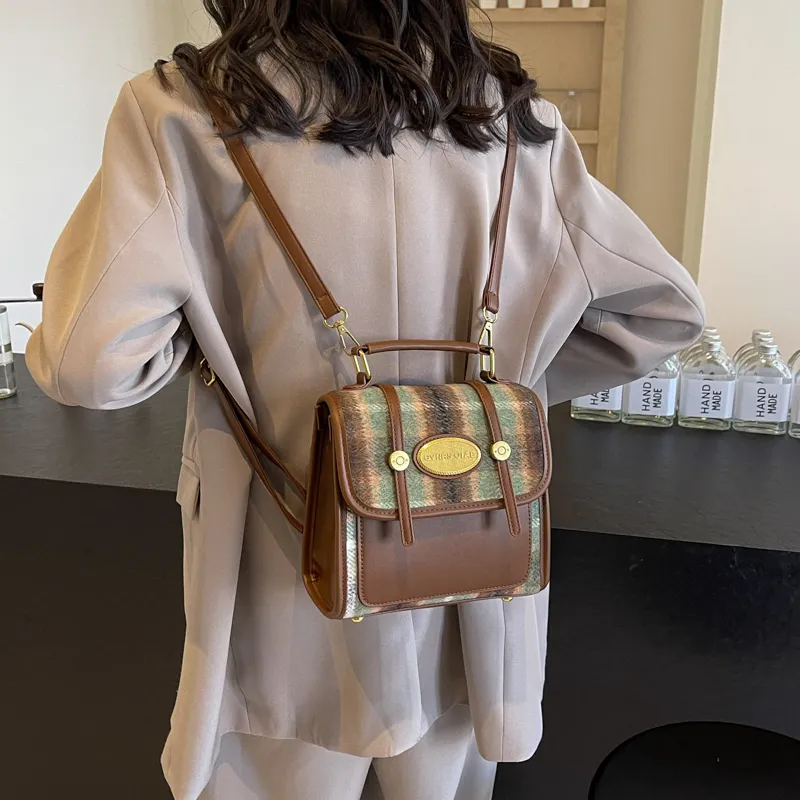 HCXK Woolen Backpack Women's Red/Green/Coffee/Blue-8