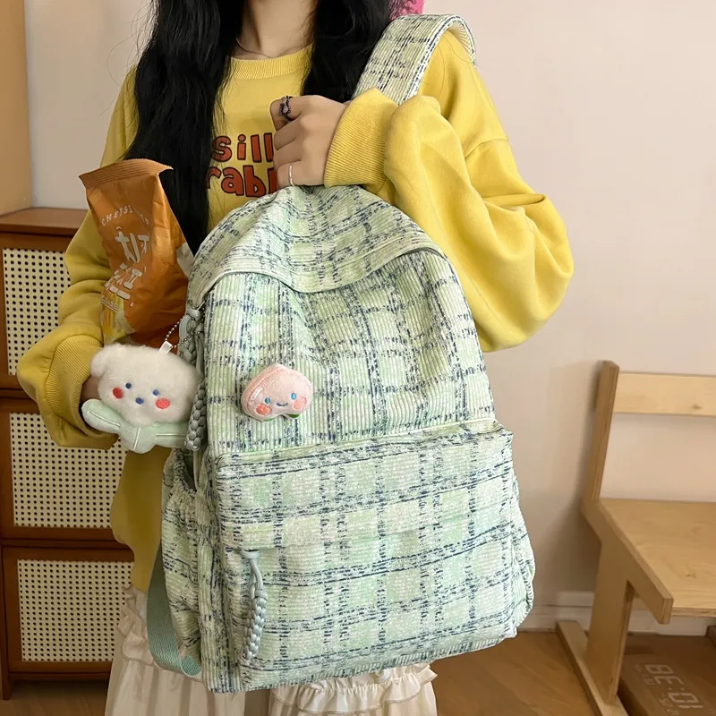 HCXK Corduroy Backpack Women's Green/Blue/Pink-4
