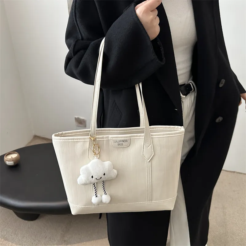 HCXK PU Tote Bag Shopping Bag Shoulder Bags Women's White/Black/Coffee-1