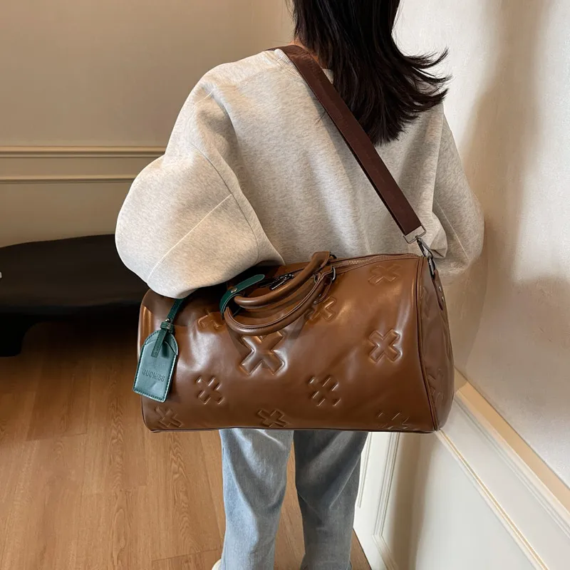 HCXK PU Travel Bag Unisex Black/Gray/Brown-17