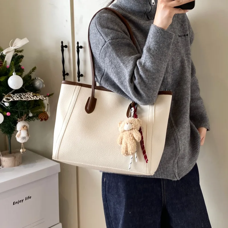 HCXK PU Tote Bag Shoulder Bag Women's Black/Beige/Khaki/Brown/Coffee-11