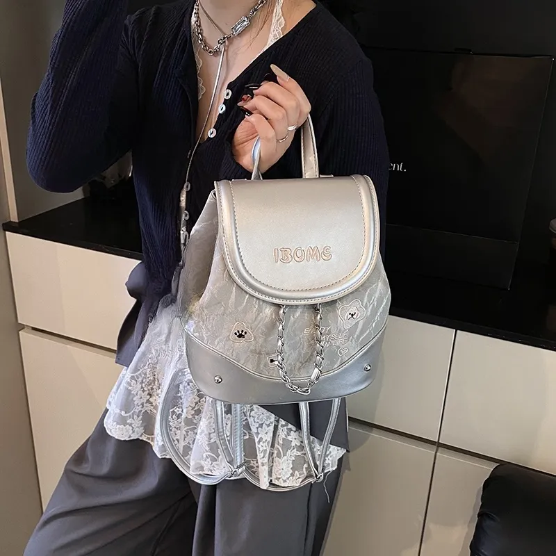 HCXK PU Backpack Regular Women's Silver/Blue/Pink/Brown-1