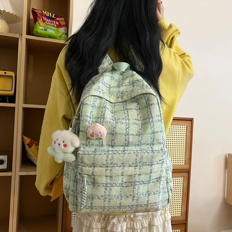 HCXK Corduroy Backpack Women's Green/Blue/Pink-1
