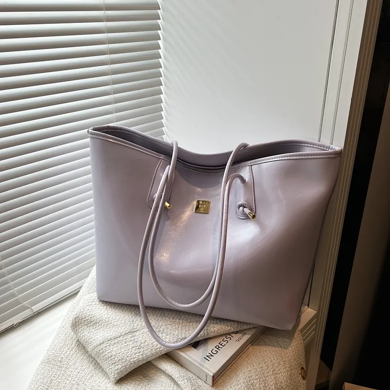 HCXK PU Tote Shoulder Bag Women's Ecru/Black/Purple/Pink-17
