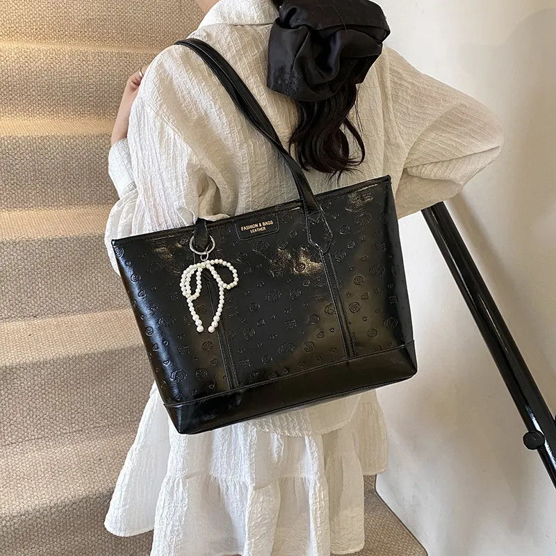 HCXK PU Tote Bag Shopping Bag Shoulder Bags Women's White/Black/Pink-8