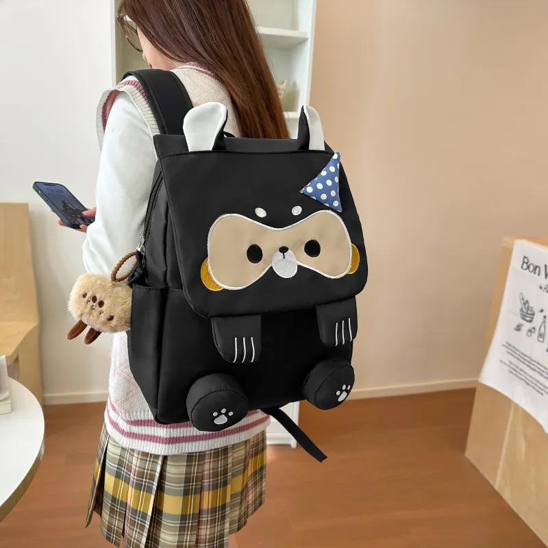 HCXK Nylon Cute Raccoon Backpack Unisex Black/Gray/Khaki-8