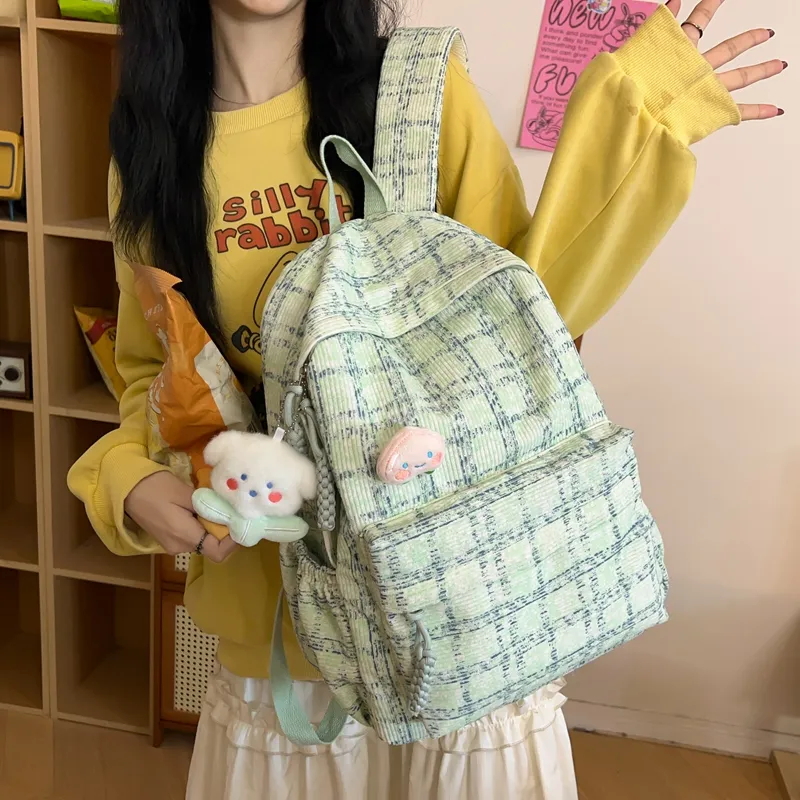 HCXK Corduroy Backpack Women's Green/Blue/Pink-2
