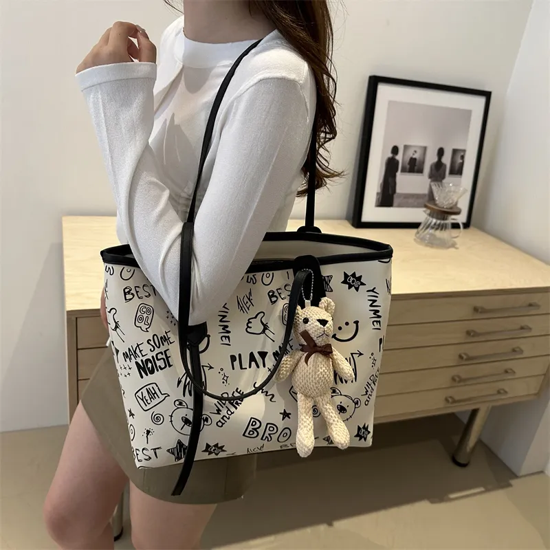 HCXK PU Tote Bag, Shopping Bag, Shoulder Bag Regular Women's Black/Blue/Pink/Brown-3