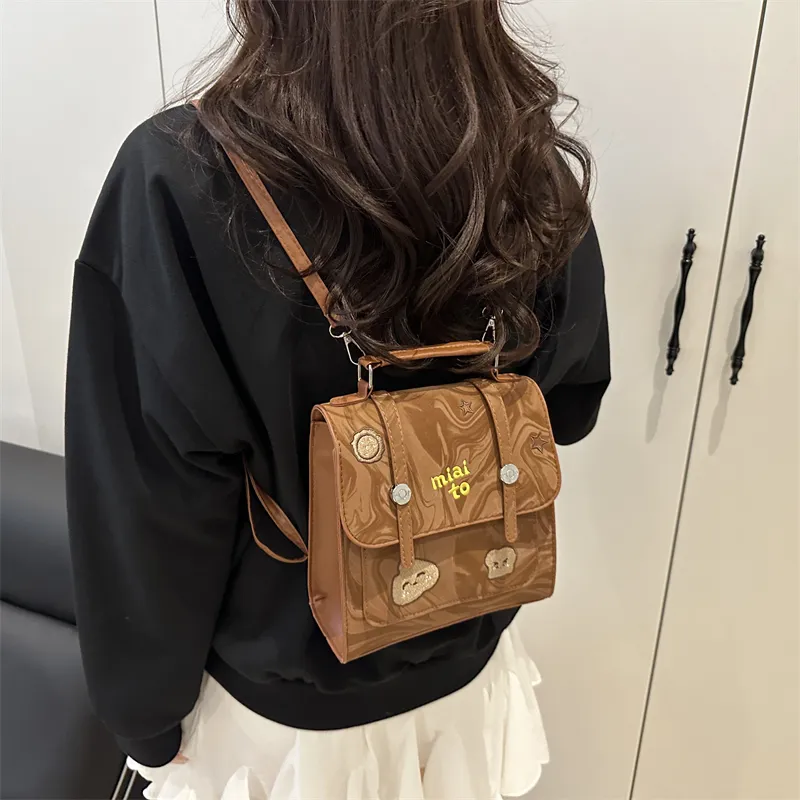 HCXK PU Trendy Casual Handbag, Fashion Minimalist Style Shoulder Bag, Backpack Women's White/Black/Brown-12