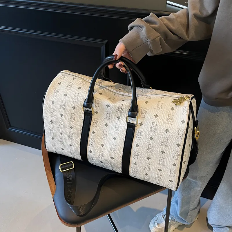 HCXK PU Travel Bag Regular Unisex Pink/Brown/White/White Brown/Black-14