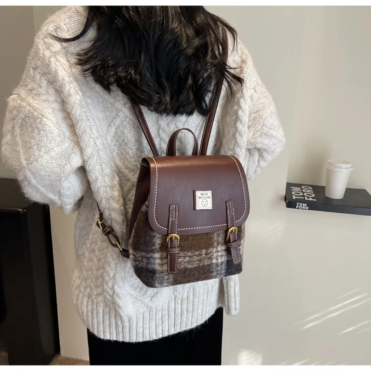 HCXK Woolen Backpack Regular Women's Red Plaid/Brown Plaid/Green Plaid-9
