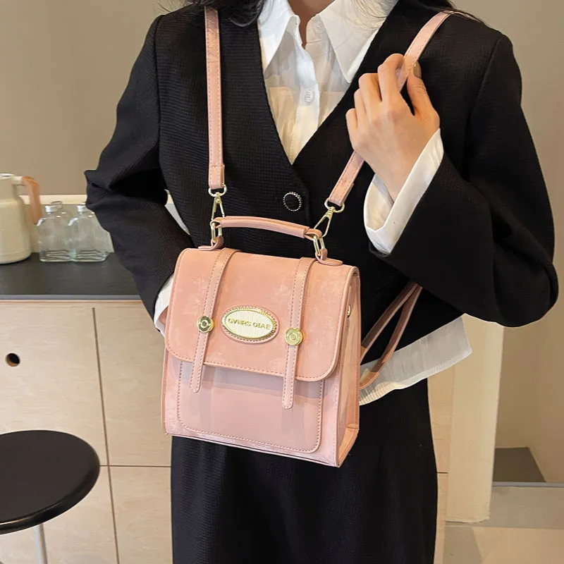 HCXK PU Portable Backpack Regular Women's Ecru/Black/Pink/Khaki-11