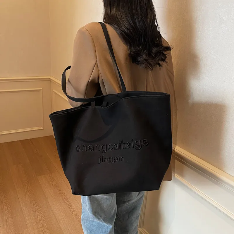HCXK Canvas Bag Tote Underarm Shoulder Bag Women's Khaki/black/white/gray-9