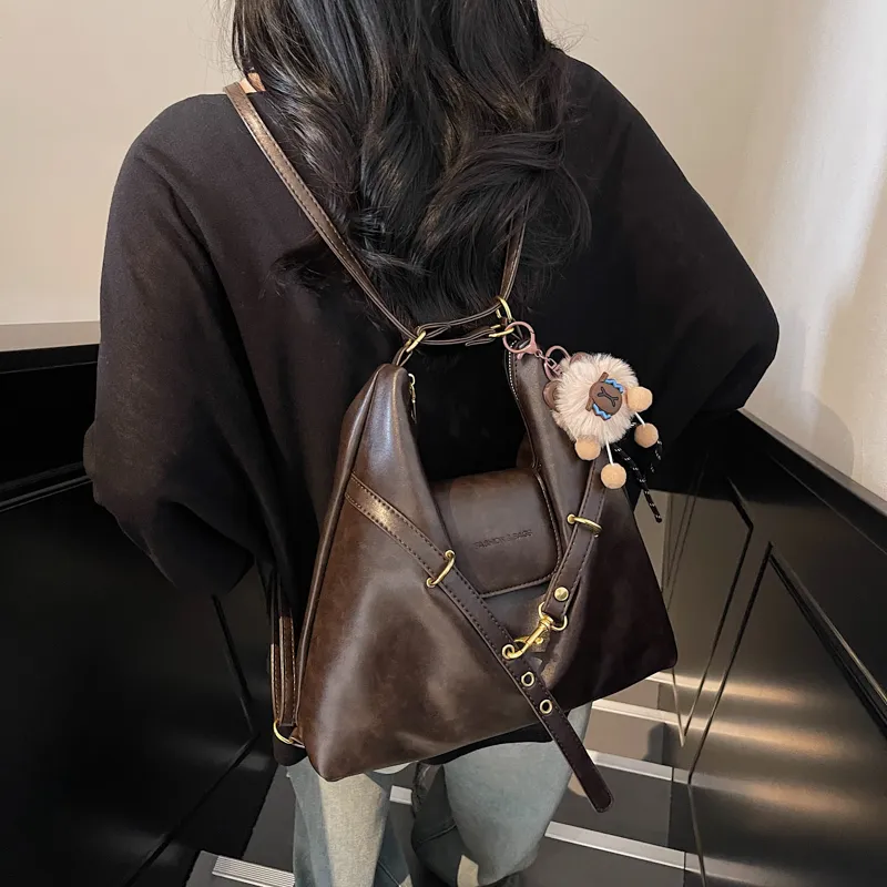 HCXK PU Crossbody One Shoulder Backpack Regular Women's Brown/Coffee/Black/White-10