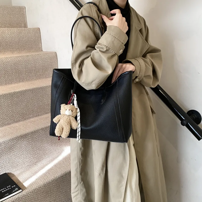 HCXK PU Tote Bag Shoulder Bag Women's Black/Beige/Khaki/Brown/Coffee-7