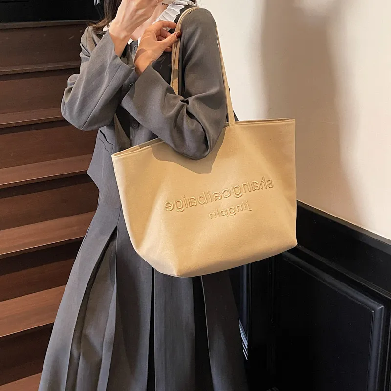 HCXK Canvas Bag Tote Underarm Shoulder Bag Women's Khaki/black/white/gray-3