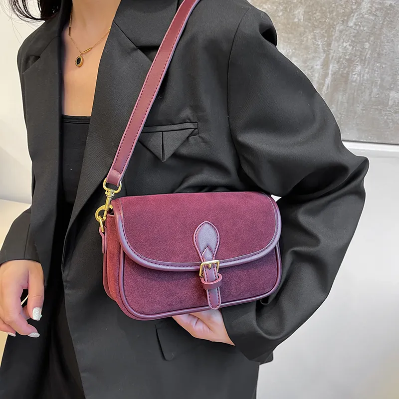 HCXK Suede Crossbody Handbag, Shoulder Bag Women's Blue/Coffee-9