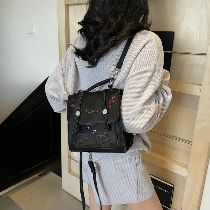 HCXK PU Backpack Women's White/Black/Light Blue/Pink-16
