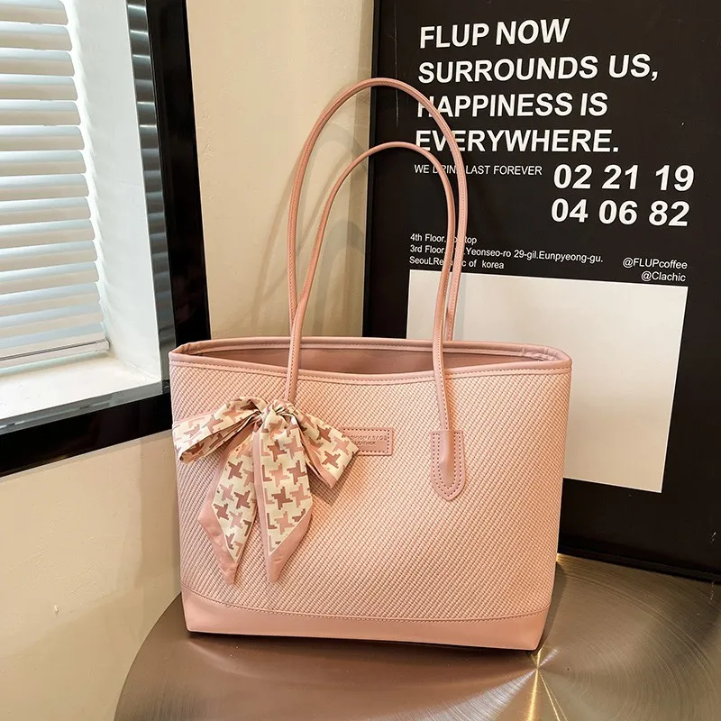HCXK PU Color Block Shoulder Bag Schooling Tote Handbag Regular Women's Ecru/Black/Apricot/Pink/Brown-7