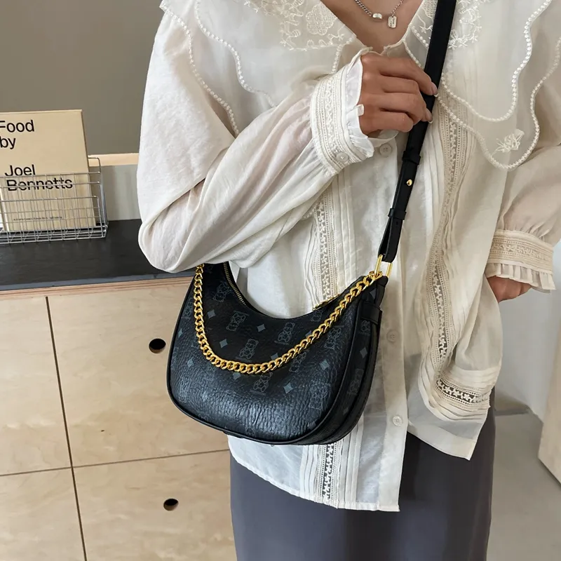 HCXK PU One Shoulder Crossbody Dumpling Bag Women's Bag Commute Unisex Ecru/Black/Pink/Brown-9
