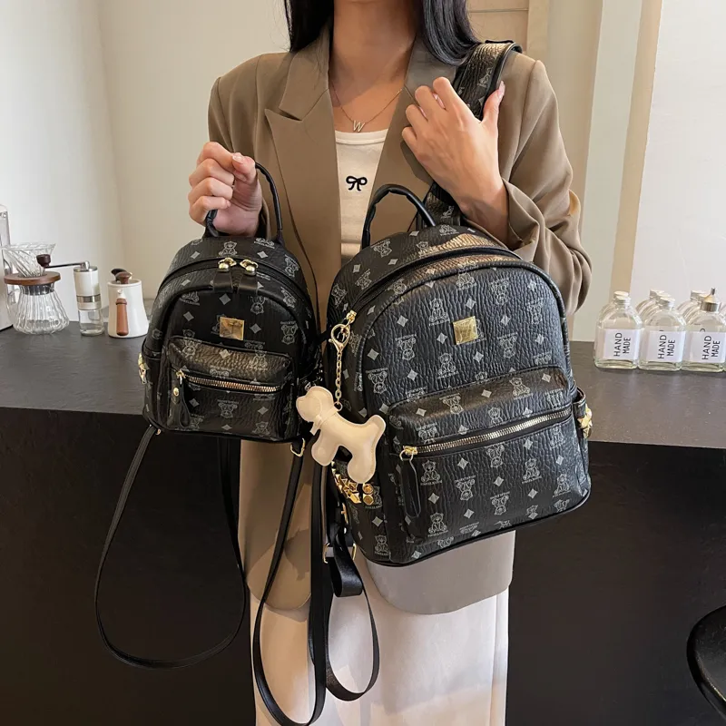 HCXK PU Backpack Women's Black/Ecru/Dark Brown/Pink-4