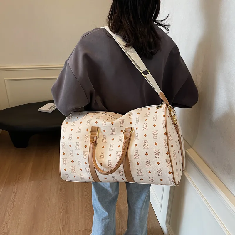 HCXK PU Travel Bag Regular Unisex Pink/Brown/White/White Brown/Black-17
