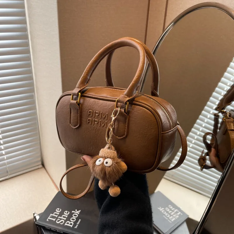 HCXK PU Bowling Ball Crossbody One Shoulder Handbag Unisex Coffee/Brown/Black-6