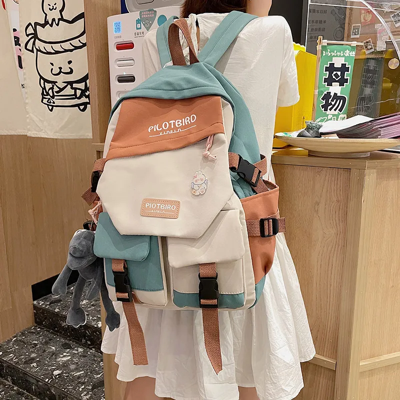 HCXK Canvas Backpack Women's Black/Burgundy/Cyan/Light Blue-11