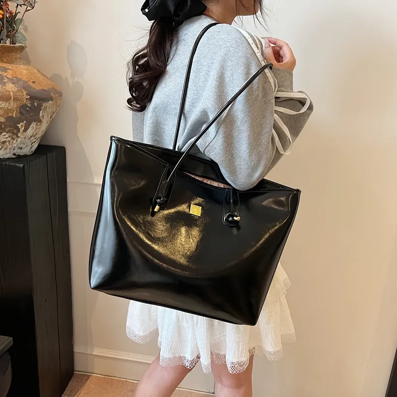 HCXK PU Tote Shoulder Bag Women's Ecru/Black/Purple/Pink-8